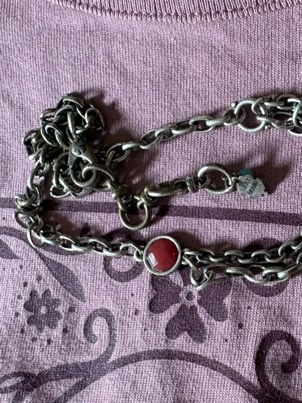 Lucky Brand Lotus Necklace with Opal look stone & burgundy petals - Picture 5 of 6